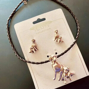 Rare Doggy & Puppy Charmed Silverplated Women's Fashion Necklace & Earrings Set